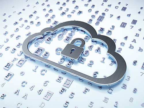 Cloud with lock within it. Hexidecimal numbers behind the cloud and lock.