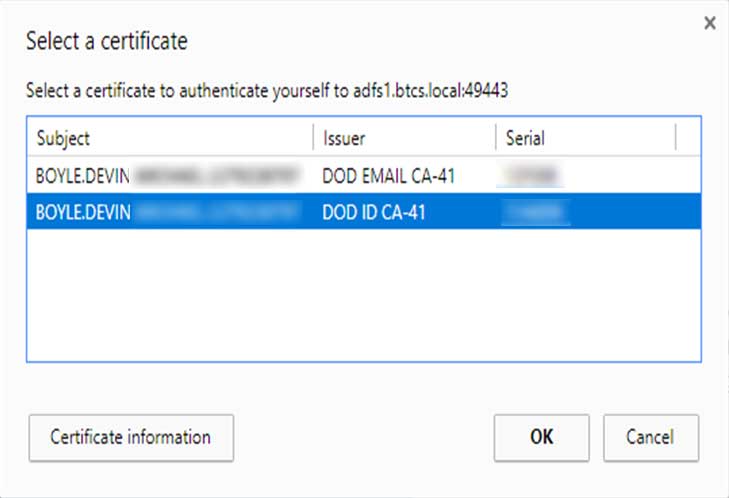 Windows Select a Certificate Prompt